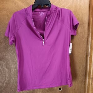 Coral Bay Magenta Short Sleeve Zip-Up Top